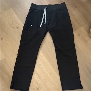 Figs Black Track Pants with Gray Drawstring